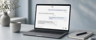 Ноутбук с чистым чатом на спокойном рабочем столе